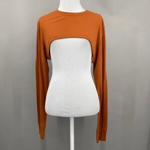 Nike Yoga Ribbed Shrug Women XL Burnt Orange Super Crop Long Sleeve Bolero